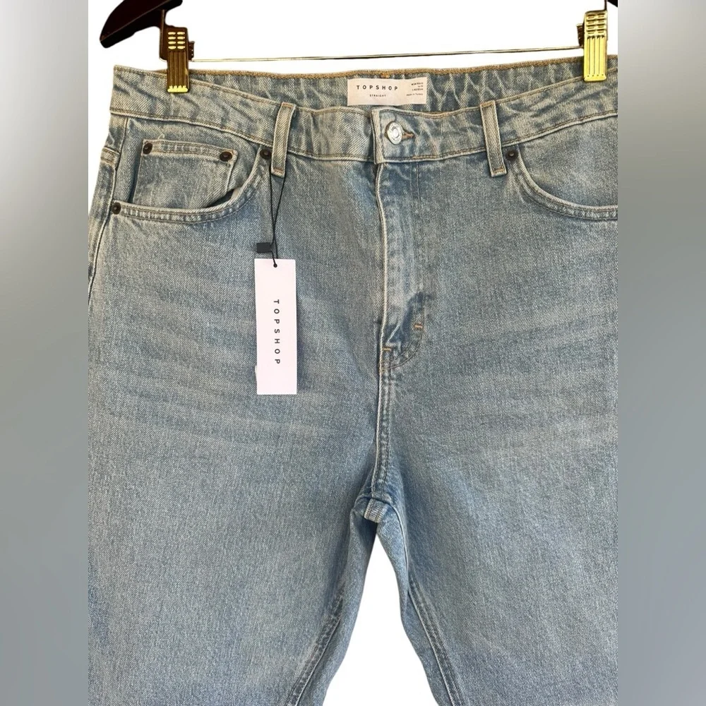 Topshop Light Wash Straight Cut off Bottom Denim Jeans Size 12 Waist 34 NWT - Picture 4 of 6